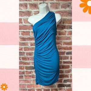 A New Day Teal One Shoulder Ruched Mini Dress – Women’s XS Knit Surplice NEW